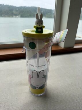 Starbucks Miffy Yellow and Green Bunny Tumbler with Straw